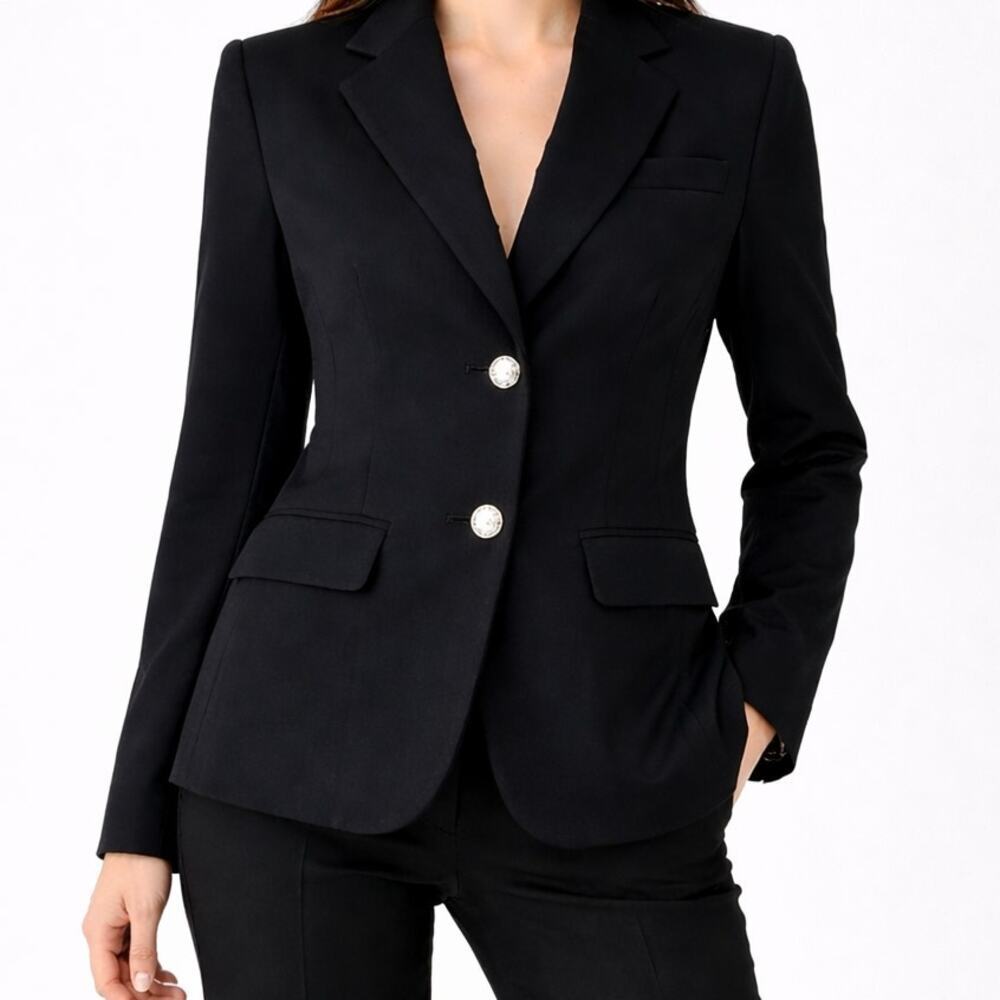 Lauren Ralph Lauren Black Structured Blazer Silver Crest Buttons Size 10